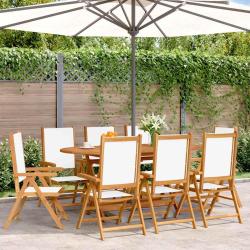 Fauteuils pliants inclinables, 8 pi&egrave;ces, en tissu blanc cr&egrave;me et bois massif