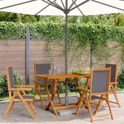 Fauteuils pliants inclinables, 4 pi&egrave;ces, en tissu anthracite et bois massif pour la terrasse