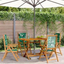 Fauteuils pliants inclinables, 4 pi&egrave;ces, en tissu vert et bois massif pour la terrasse