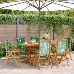 Fauteuils pliants inclinables, 6 pi&egrave;ces, en tissu vert et bois massif