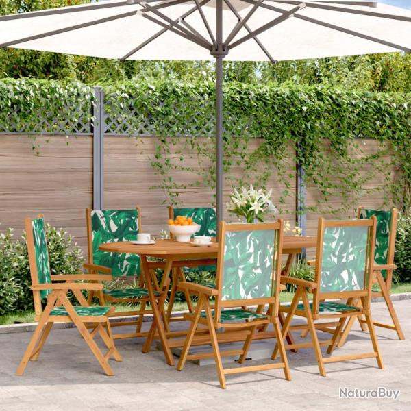 Chaises inclinables de lot de 6 vert tissu bois massif