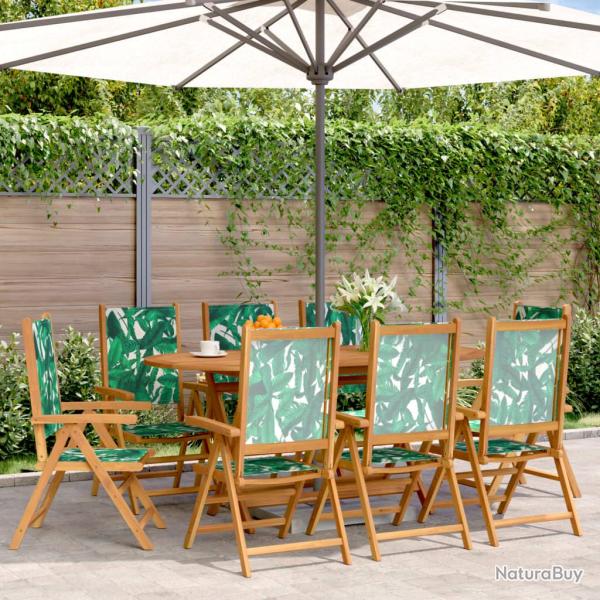 Chaises inclinables de lot de 8 vert tissu bois massif