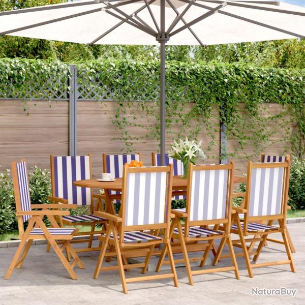 Chaises inclinables de lot de 8 tissu et bois massif