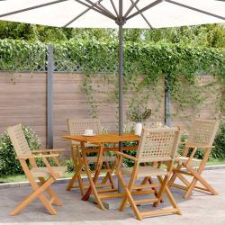 Chaises de pliantes lot de 4 beige rotin et bois massif