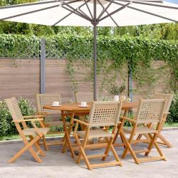 Chaises de pliantes lot de 6 beige rotin et bois massif