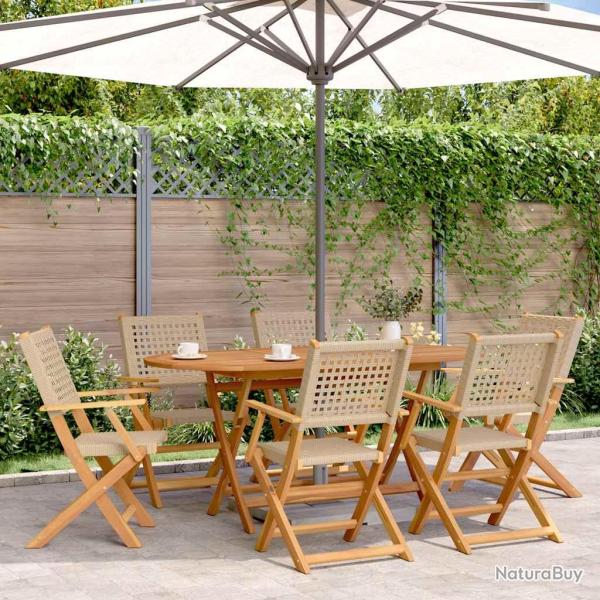 Chaises de pliantes lot de 6 beige rotin et bois massif