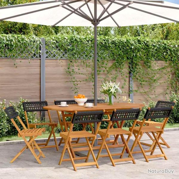 Chaises de pliantes lot de 8 noir poly rotin bois massif