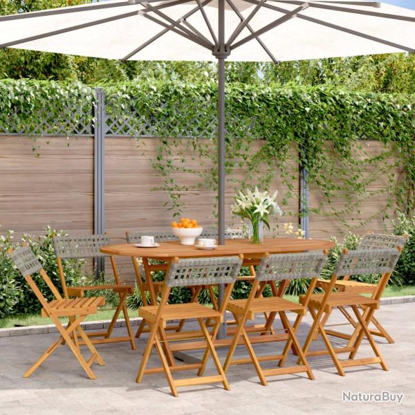 Chaises de pliantes lot de 8 gris poly rotin bois massif