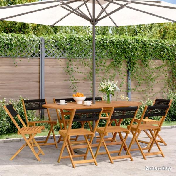 Chaises de pliantes lot de 8 noir bois d'acacia massif