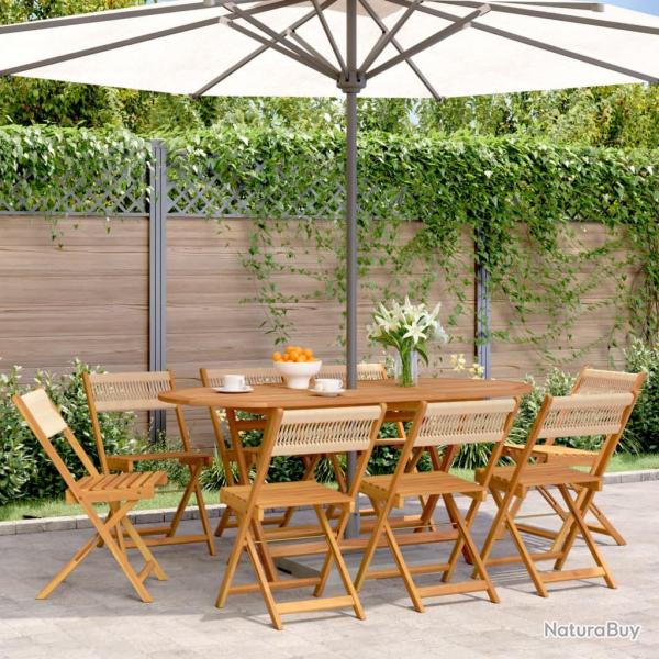 Chaises de pliantes lot de 8 beige bois d'acacia massif