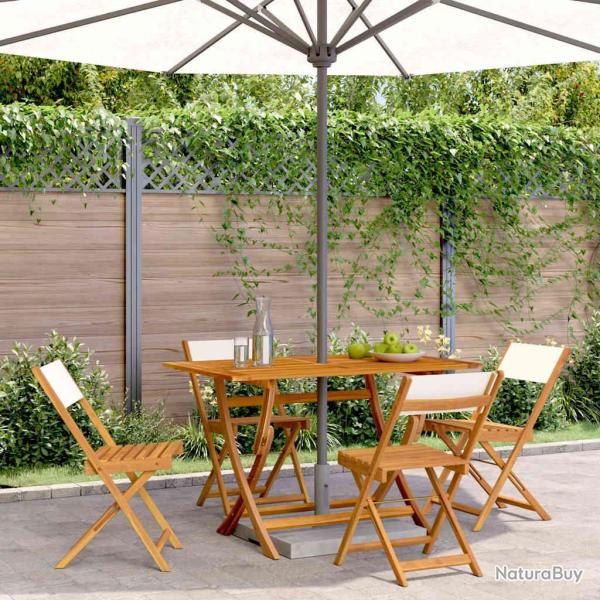 Chaises pliantes, 4 pi�ces, en tissu blanc cr�me et bois massif, pour le salon