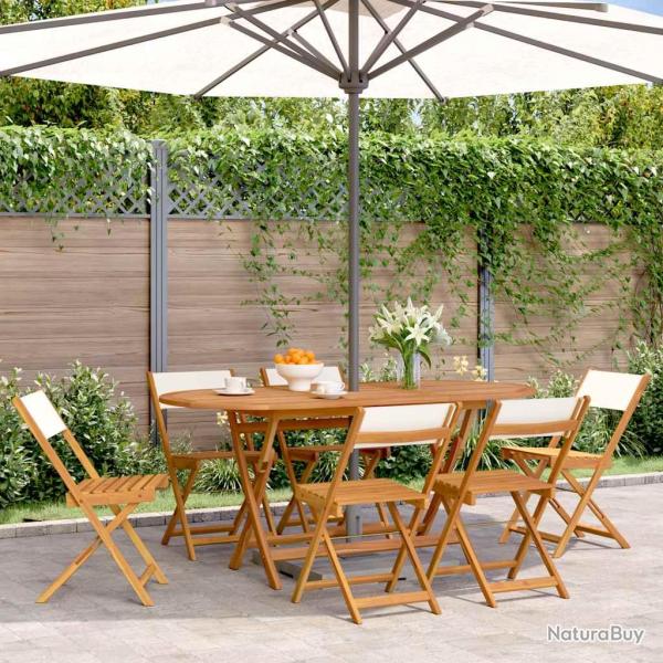 Chaises pliantes, 6 pi�ces, en tissu blanc cr�me et bois massif, pour le salon