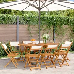 Chaises pliantes, 8 pi&egrave;ces, en bois massif et tissu blanc cr&egrave;me