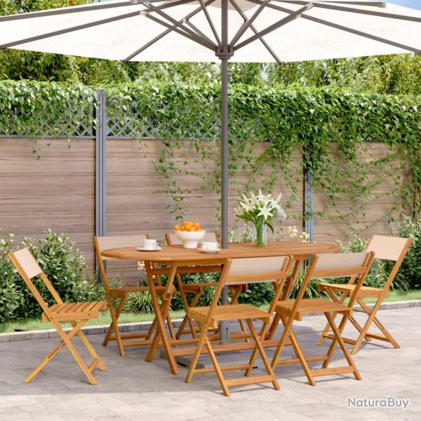Chaises de pliantes lot de 6 beige tissu et bois massif