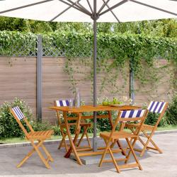 Chaises pliantes, 4 pi&egrave;ces, en tissu bleu et blanc et bois massif, pour le salon