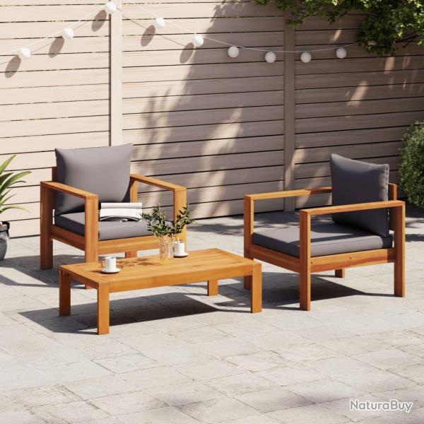 Salon de avec coussins 3 pcs bois massif d'acacia