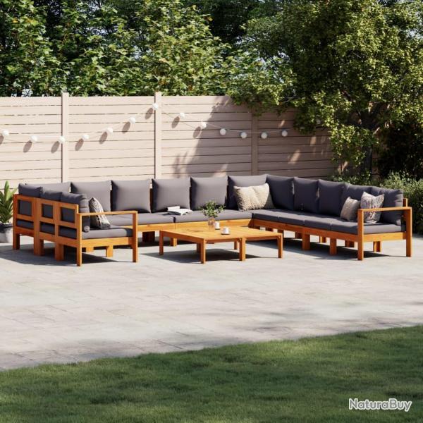 Salon de avec coussins 9 pcs bois massif d'acacia