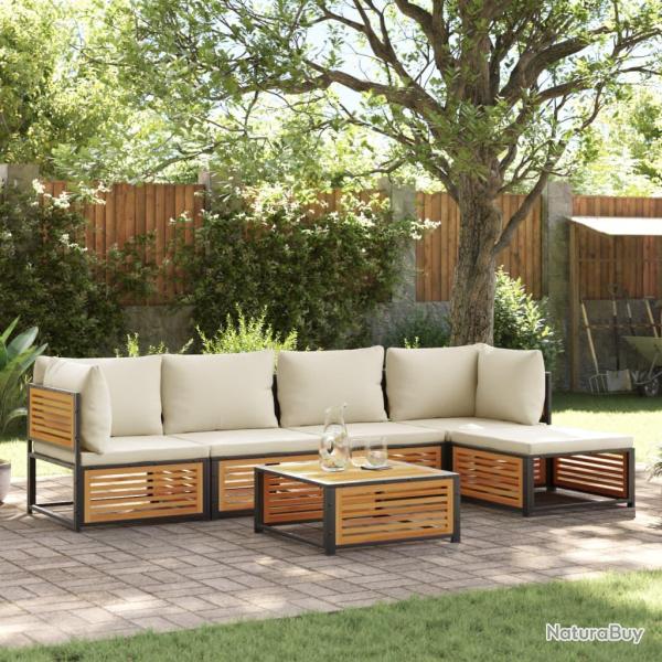 Salon de avec coussins 6 pcs bois d'acacia solide