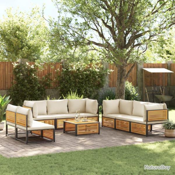 Salon de avec coussins 9 pcs bois massif d'acacia