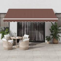 Auvent manuel r&eacute;tractable avec LED, marron, pour la terrasse, 400 &times; 350 cm