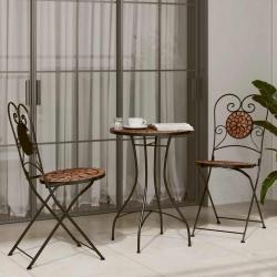 Ensemble de bistro mosa&iuml;que, en fer et c&eacute;ramique, terre cuite, pour le jardin