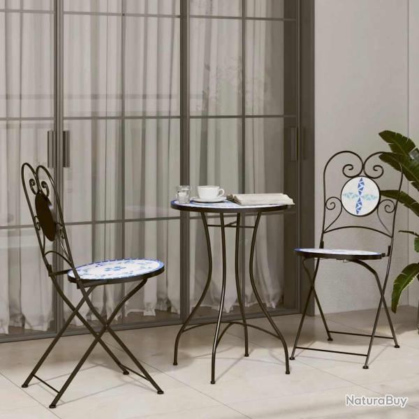 Ensemble de bistro mosa�que bleu et blanc fer et c�ramique