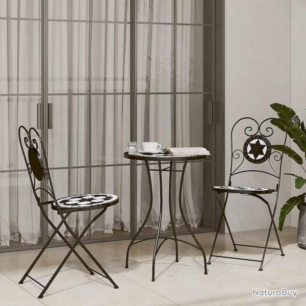 Ensemble de bistro mosa�que noir et blanc fer et c�ramique