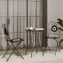 Ensemble de bistro mosa&iuml;que, en fer et c&eacute;ramique, terre cuite et blanc, pour le jardin
