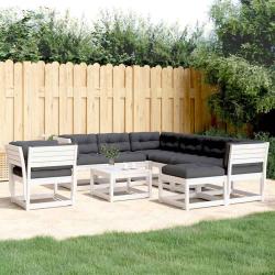 Salon de avec coussins 8 pcs blanc bois de pin massif