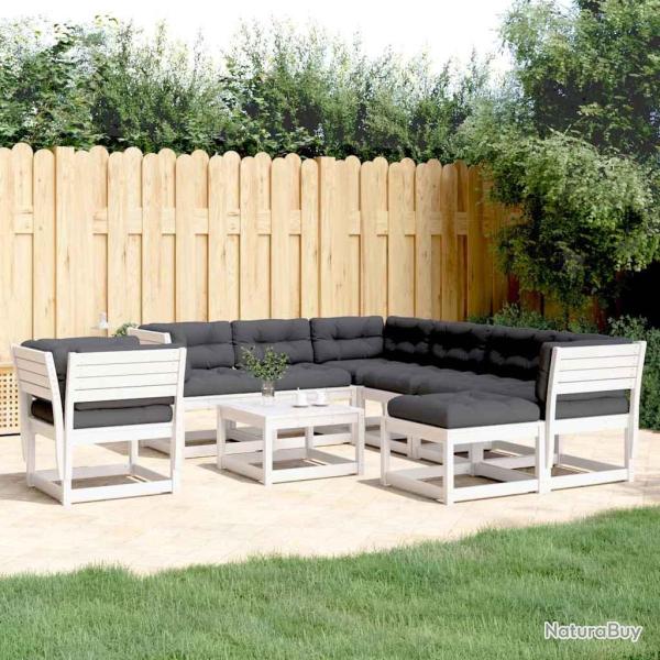 Salon de avec coussins 8 pcs blanc bois de pin massif