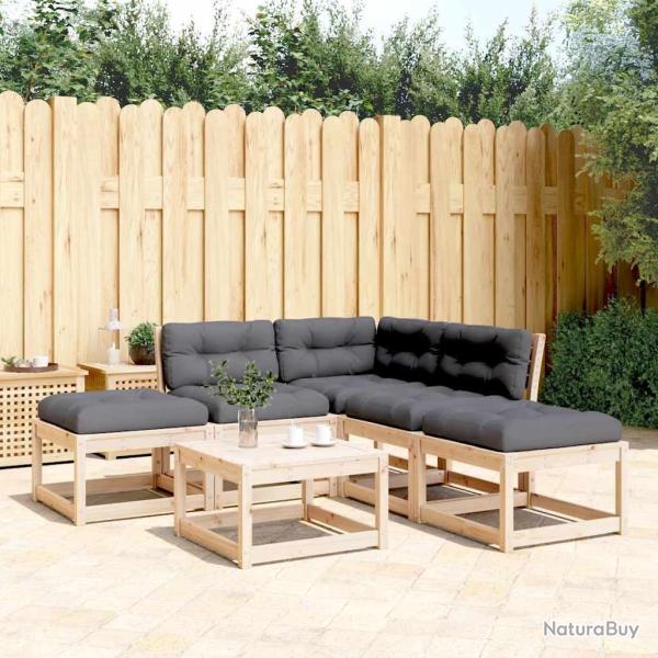 Salon de 5 pcs avec coussins bois de pin massif