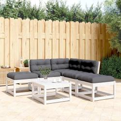 Salon de 5 pcs avec coussins blanc bois massif de pin