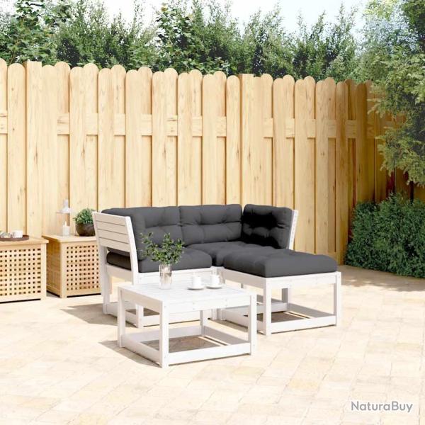 Salon de 3 pcs avec coussins blanc bois massif de pin