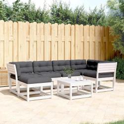 Salon de 6 pcs avec coussins blanc bois massif de pin