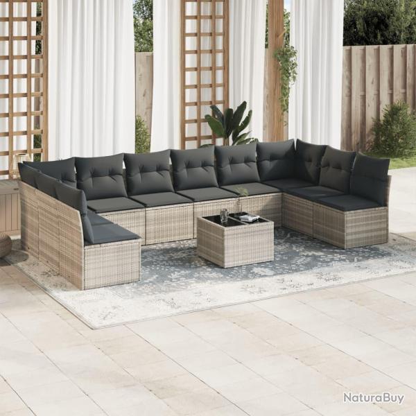 Salon de 11 pi�ces avec coussins, gris clair, en r�sine tress�e
