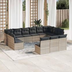 Salon de avec coussins 13 pcs gris clair r&eacute;sine tress&eacute;e