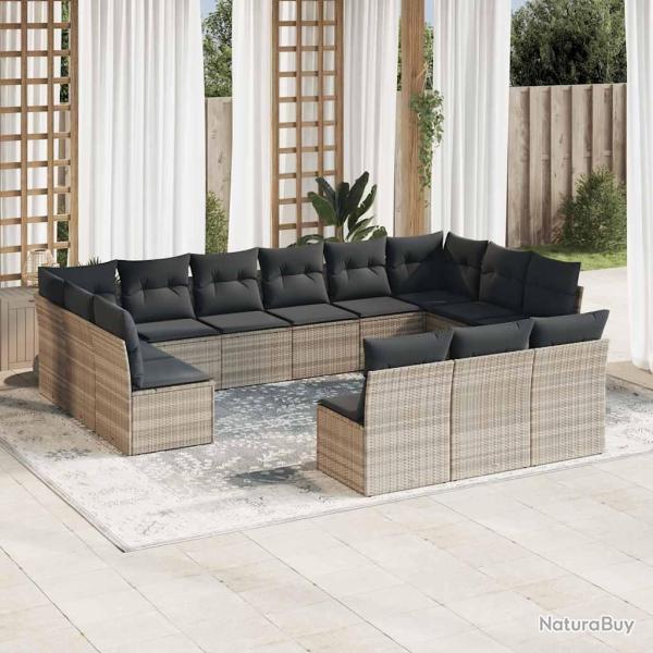 Salon de avec coussins 13 pcs gris clair r�sine tress�e