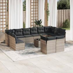 Salon de avec coussins 13 pcs gris clair r&eacute;sine tress&eacute;e