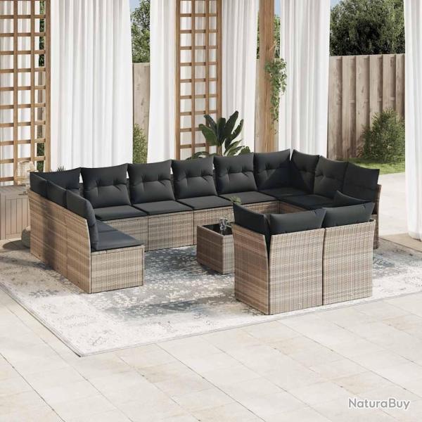 Salon de avec coussins 13 pcs gris clair r�sine tress�e