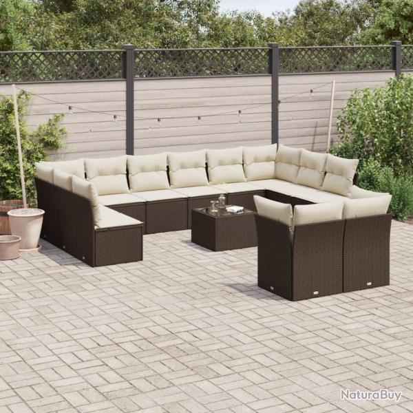 Salon de jardin avec coussins, 13 pi�ces, en r�sine tress�e marron
