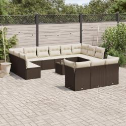 Salon de avec coussins 14 pcs marron r&eacute;sine tress&eacute;e