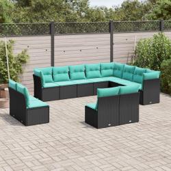 Salon de avec coussins 12 pcs noir r&eacute;sine tress&eacute;e