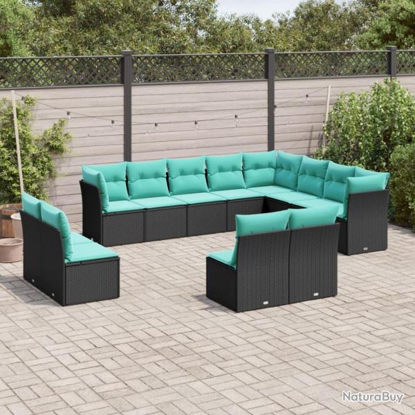 Salon de avec coussins 12 pcs noir r�sine tress�e