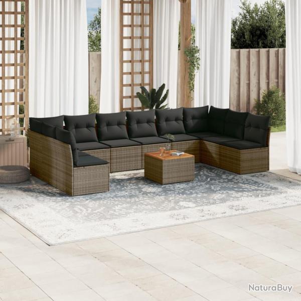 Salon de 11 pi�ces avec coussins, gris, en r�sine tress�e pour le jardin