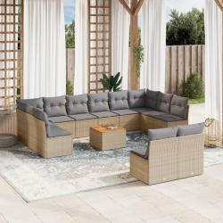Salon de avec coussins 13 pcs beige r&eacute;sine tress&eacute;e