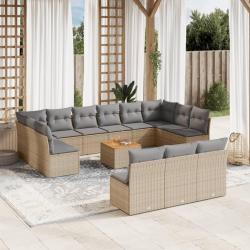Salon de avec coussins 14 pcs beige r&eacute;sine tress&eacute;e