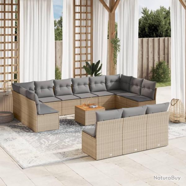 Salon de avec coussins 14 pcs beige r�sine tress�e