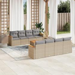 Salon de avec coussins 9pcs m&eacute;lange beige r&eacute;sine tress&eacute;e