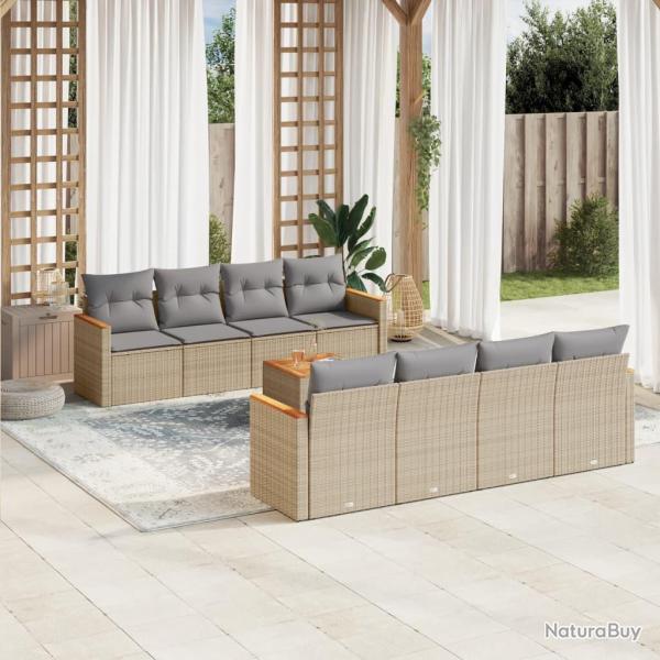 Salon de avec coussins 9pcs m�lange beige r�sine tress�e