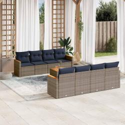 Ensemble de canap&eacute; de 9 pcs avec coussins gris r&eacute;sine tress&eacute;e